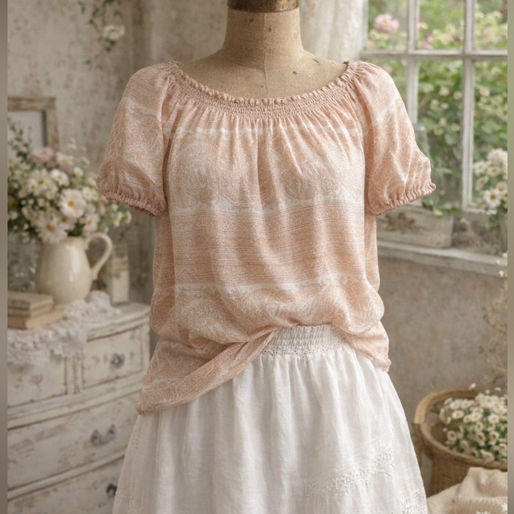 Joie Paisley Light Pink & White Silk Blouse